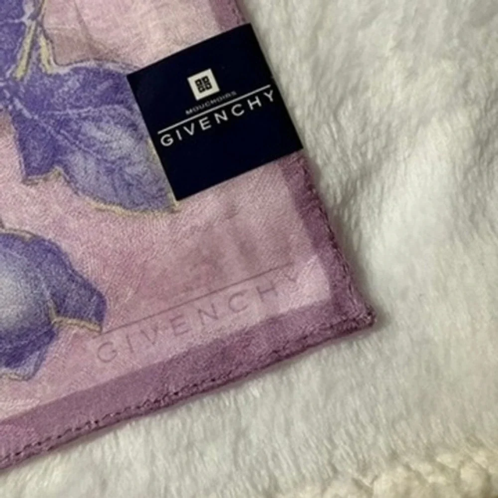 Vtg GIVENCHY Scarf Handkerchief Floral Rose Purple 19.5